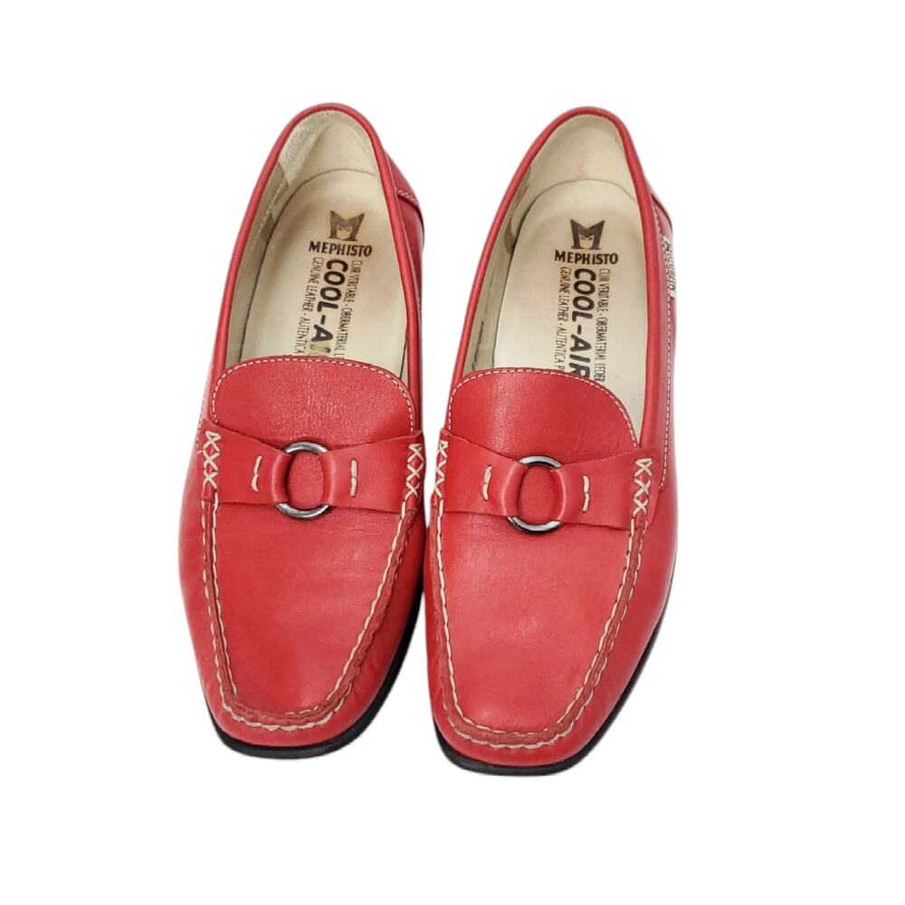 MEPHISTO Leather Idellia Red Comfort Mocassin Loafers Square Toe Shoes
